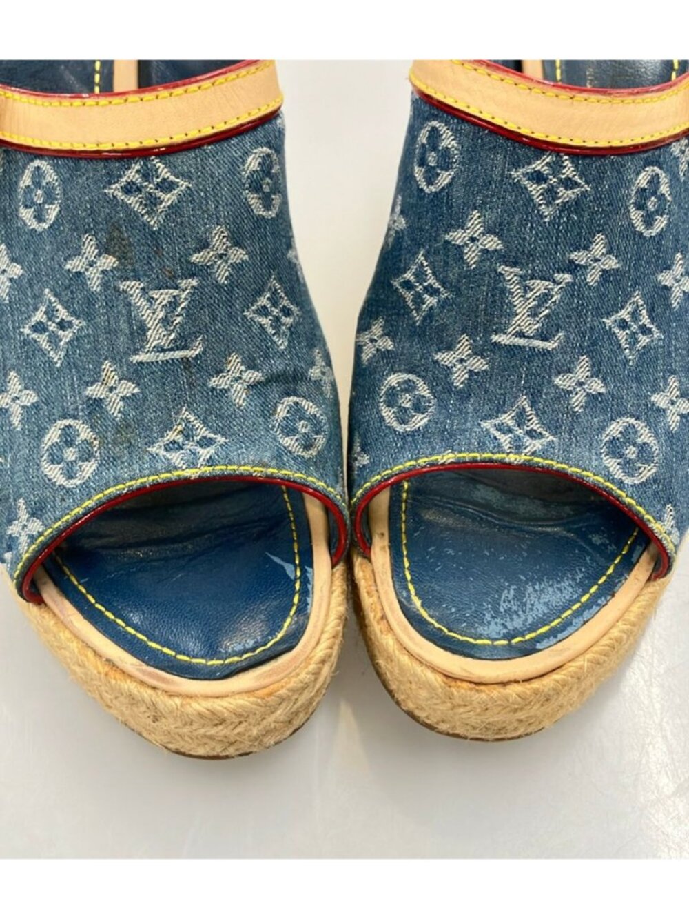 Louis Vuitton Wedge Sandals Espadrilles Denim Monogram - Picture 8 of 10